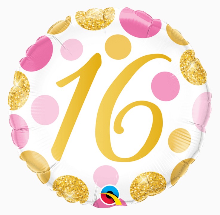 16th BIRTHDAY PINK AND GOLD BALLOON
