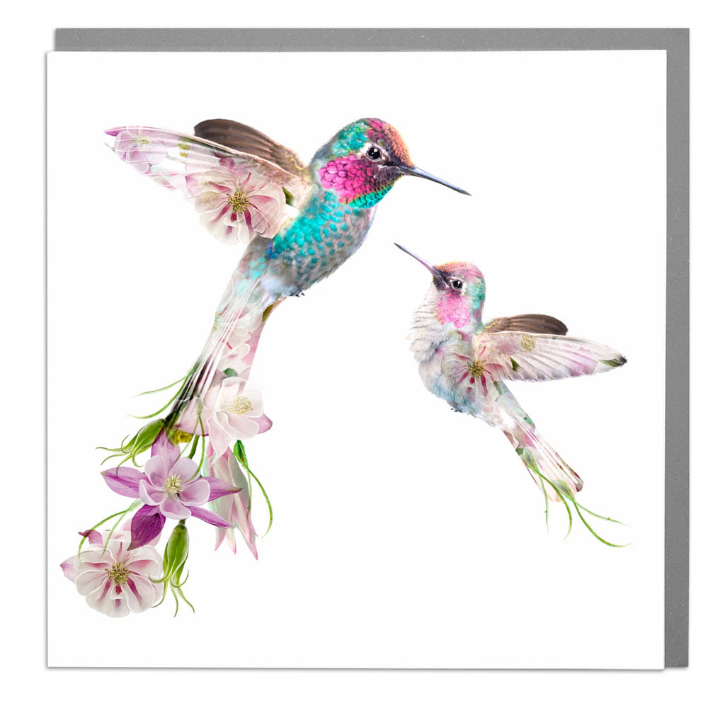 Two Hummingbirds Blank greeting card by Lola Design