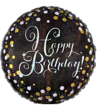 BLACK AND GOLD HAPPY BIRTHDAY BALLOON