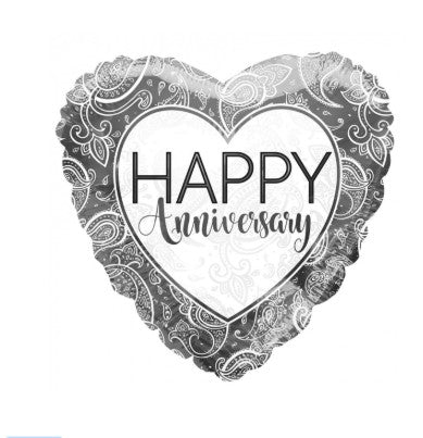 HAPPY ANNIVERSARY SILVER HEART BALLOON