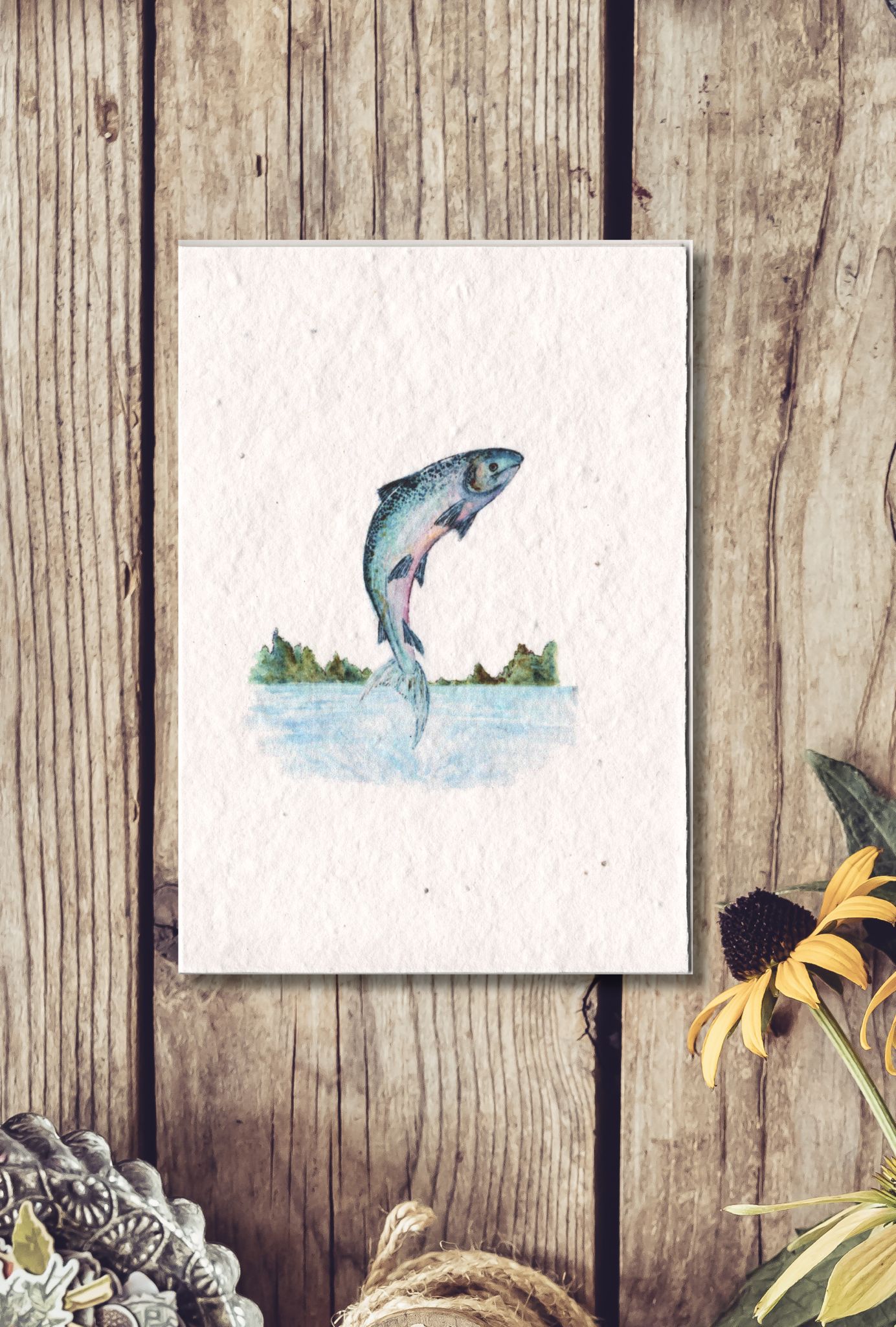 LEAPING SALMON SEEDED CARD